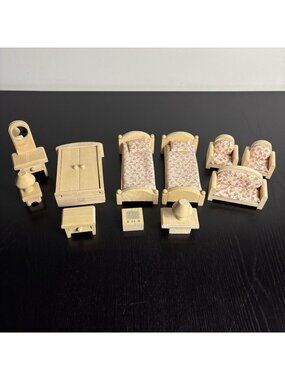 PLAN TOYS Wooden/Wood Dollhouse Furniture Lot Bedroom Living Room